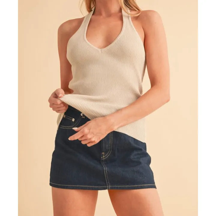 Ribbed Halter Neck Camisole Top