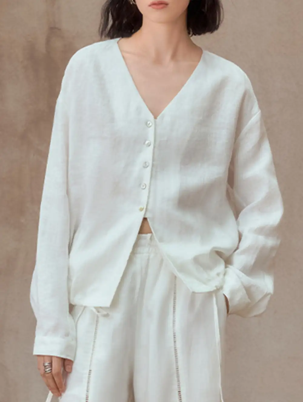 Pure Linen V Neck Relaxed Fit Top
