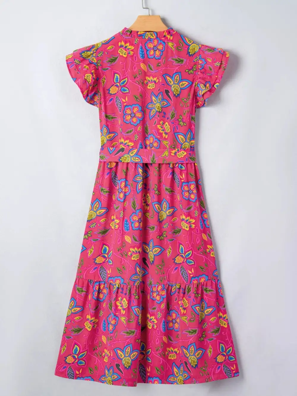 Comfort Fit Floral Tie Waist Flutter Sleeve Dress