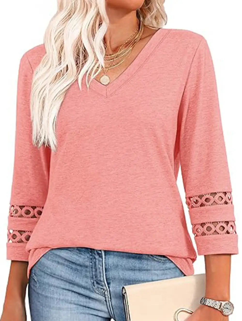 V-Neck Lace Trim Top