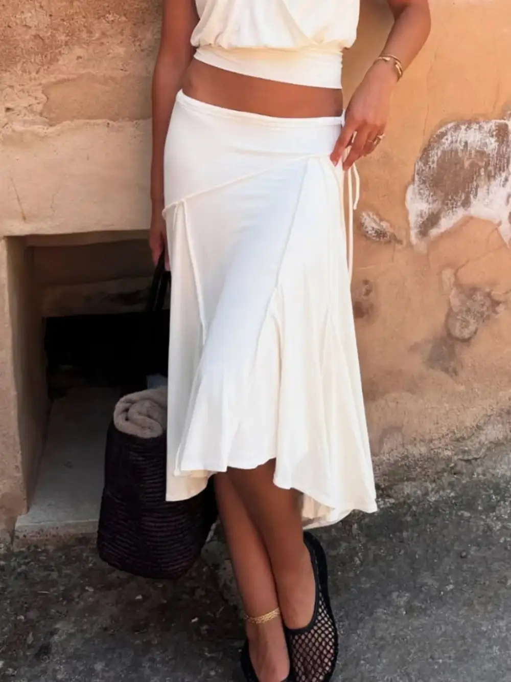 Midi Mini Knit Asymmetric Skirt