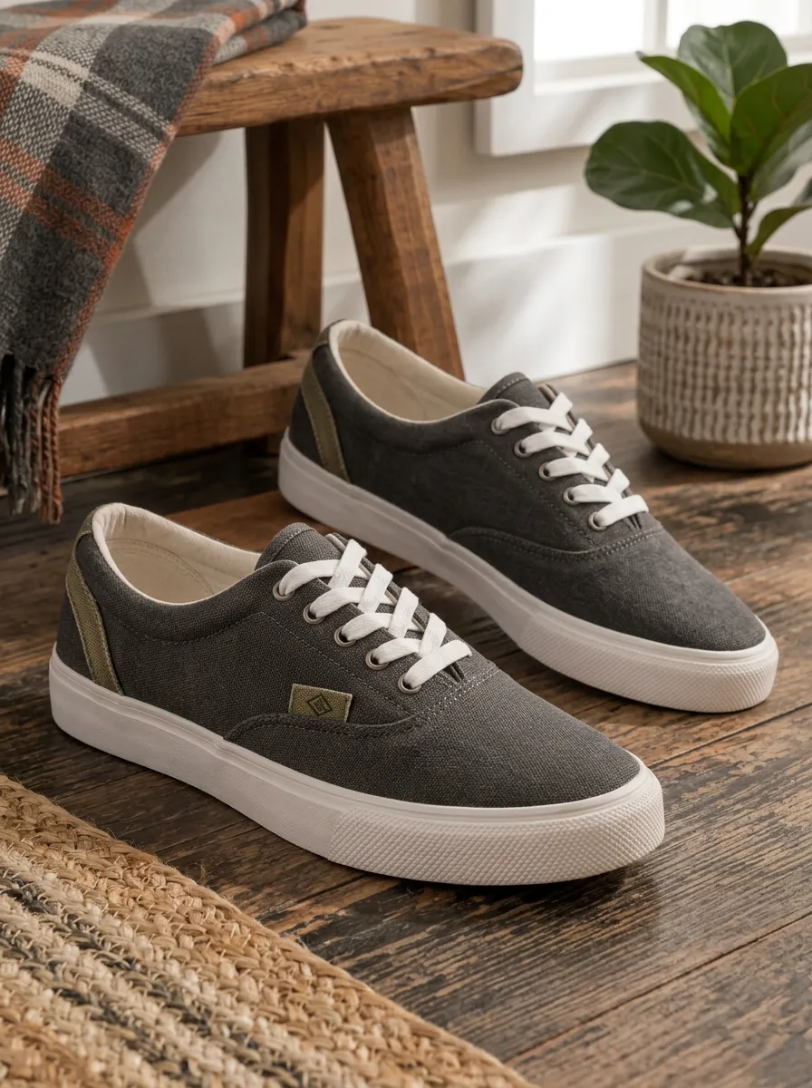 Men's Casual Minimalist Grey Canvas Printed Sneakers