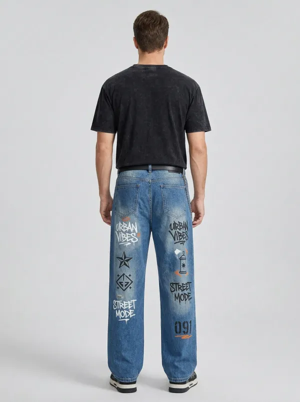 Unisex Nightlife-Inspired Streetwear Graffiti Jeans