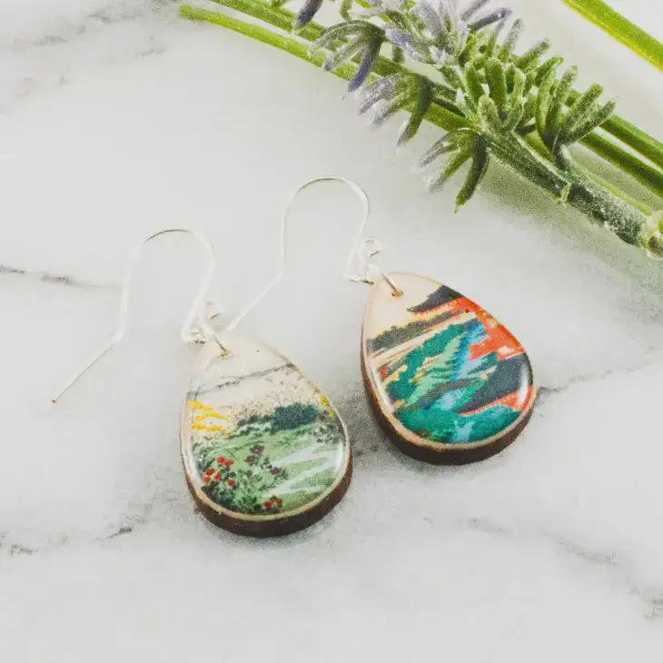 Vintage Japanese Landscape Petite Drop Earrings
