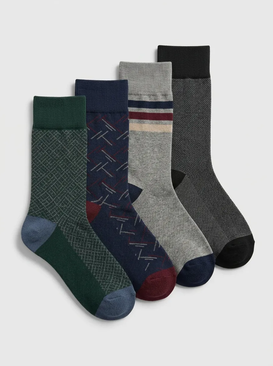 Men's Striped-Print Four Pair Socks