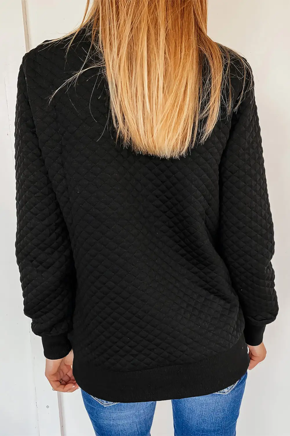 Quilted Snaps Stand Neck Fake Front Pocket Sweatshirt