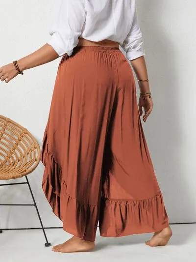Plus Ruffled Wide Leg Detail Pants
