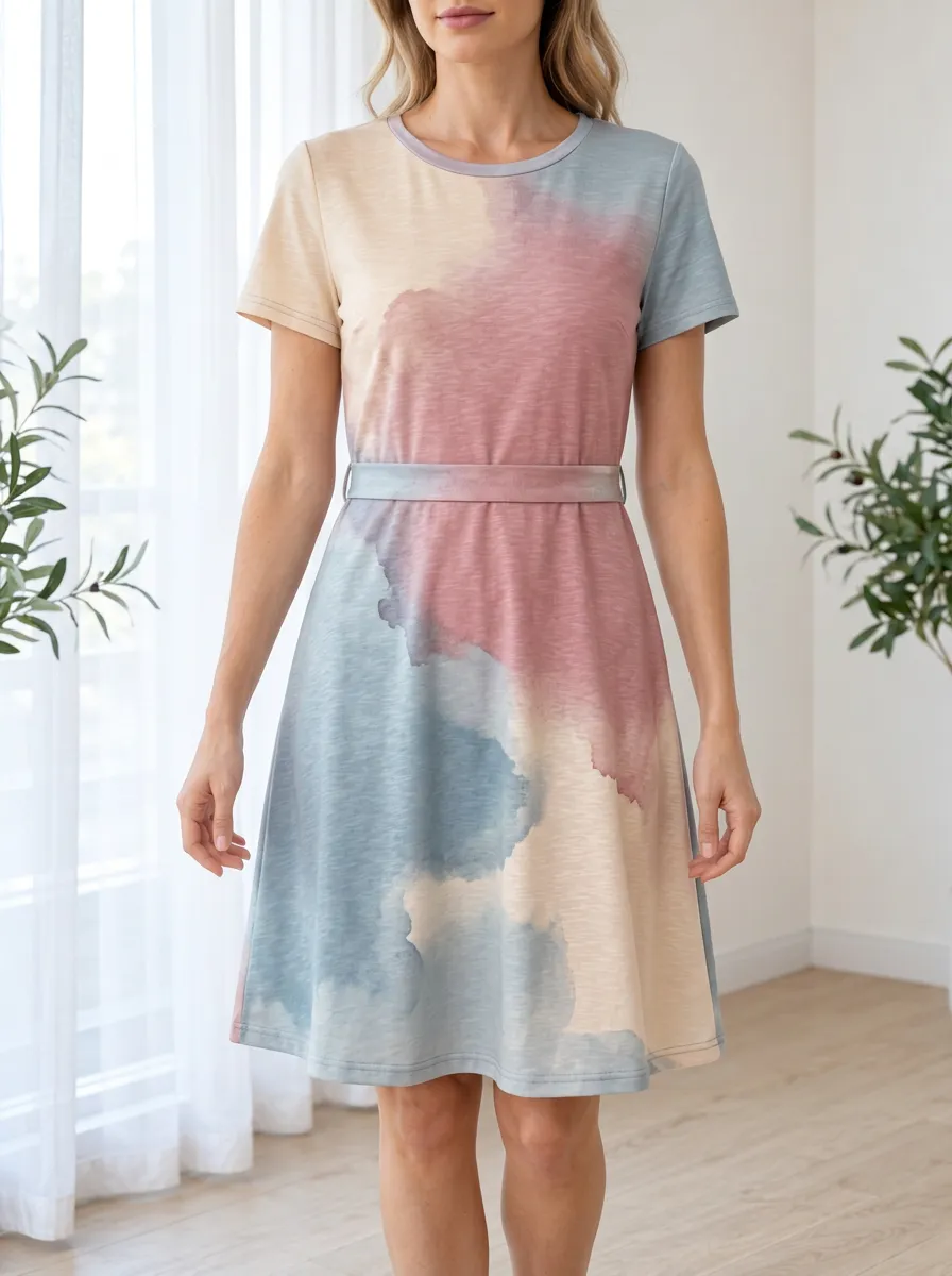 Women's Watercolor Print A-Line Dress