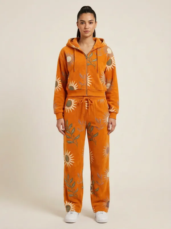 Women's Floral Print Zip-Up Hoodie And Jogger Set