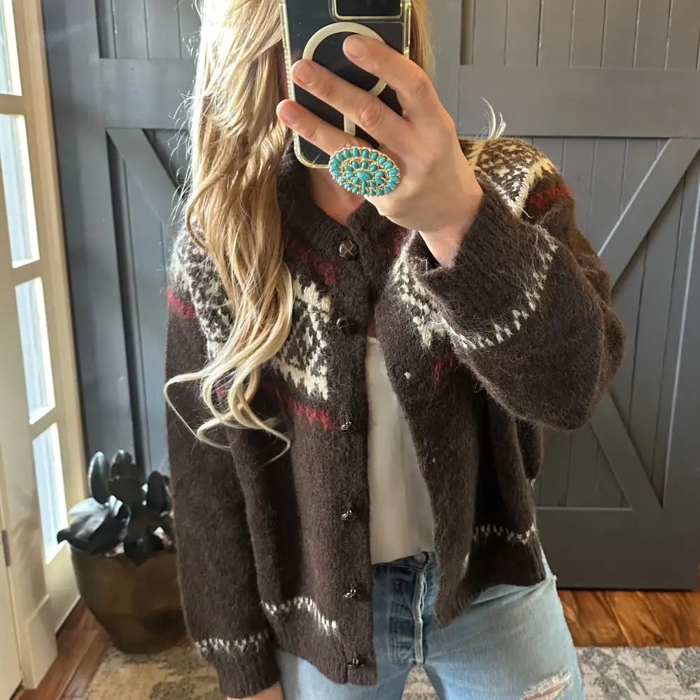 Everyday Fair Isle Chunky Knit Button Front Oversized Cardigan