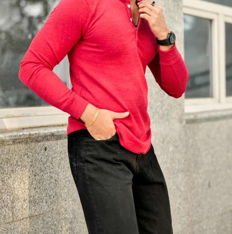 Red Casual Button Up Shirt
