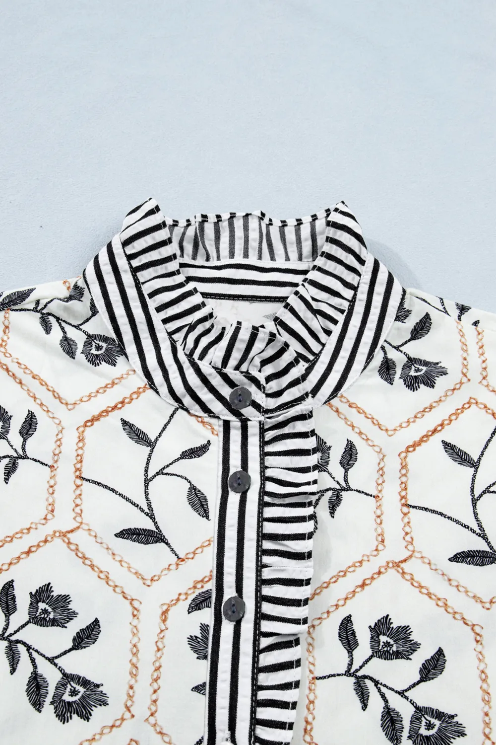 White Floral Print Striped Patchwork Blouse