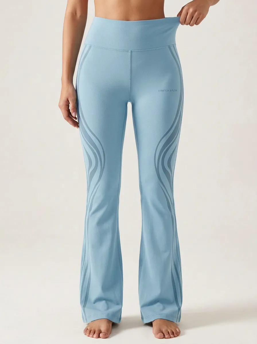 Women’s Mid-Rise Yoga Wavy Line Printed Mini Flare Yoga Pants