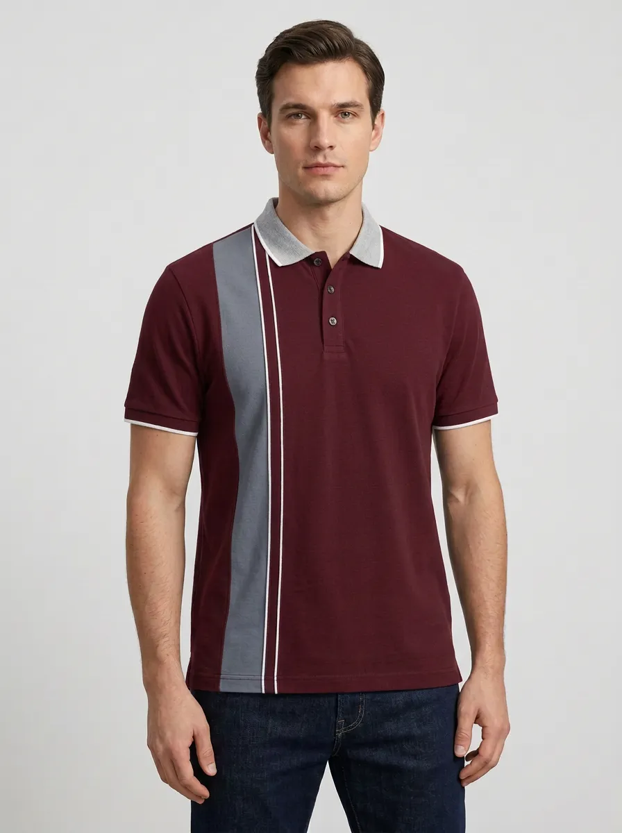 Men's Casual Vertical Stripe Printed Polo Shirt