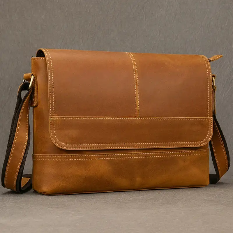 Vintage Dark Brown Leather Messenger Bag