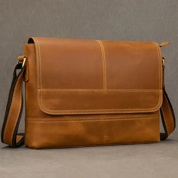 Vintage Dark Brown Leather Messenger Bag