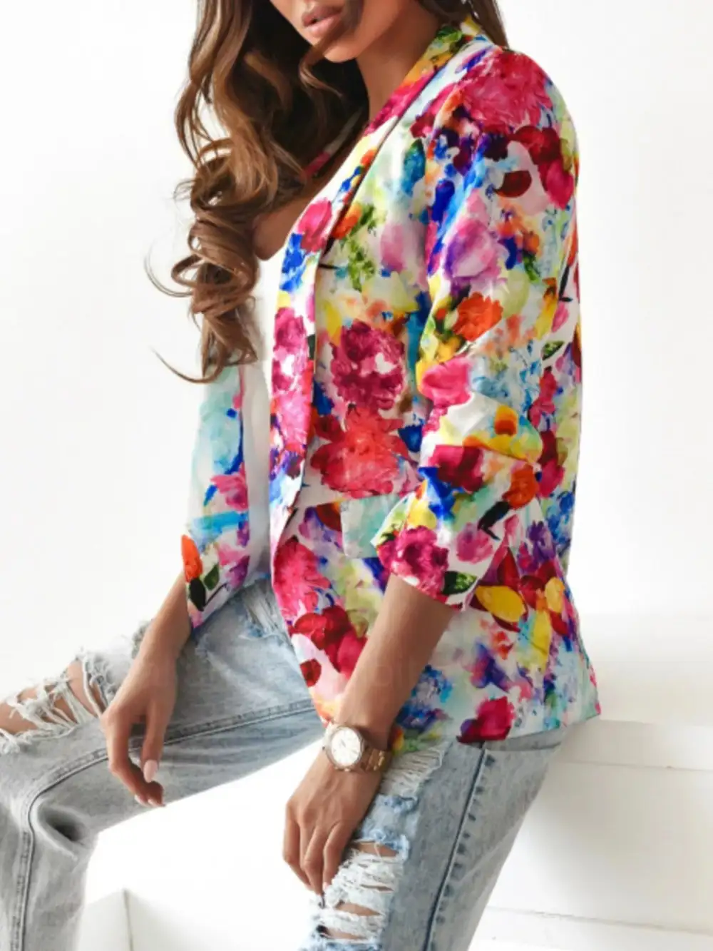 Open-Front Floral-Print Blazer