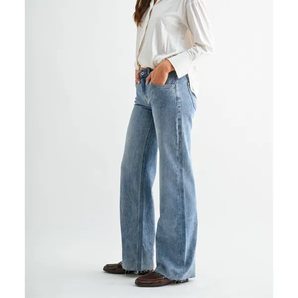 Women's Striped Mid-Rise Wide-Leg Jeans