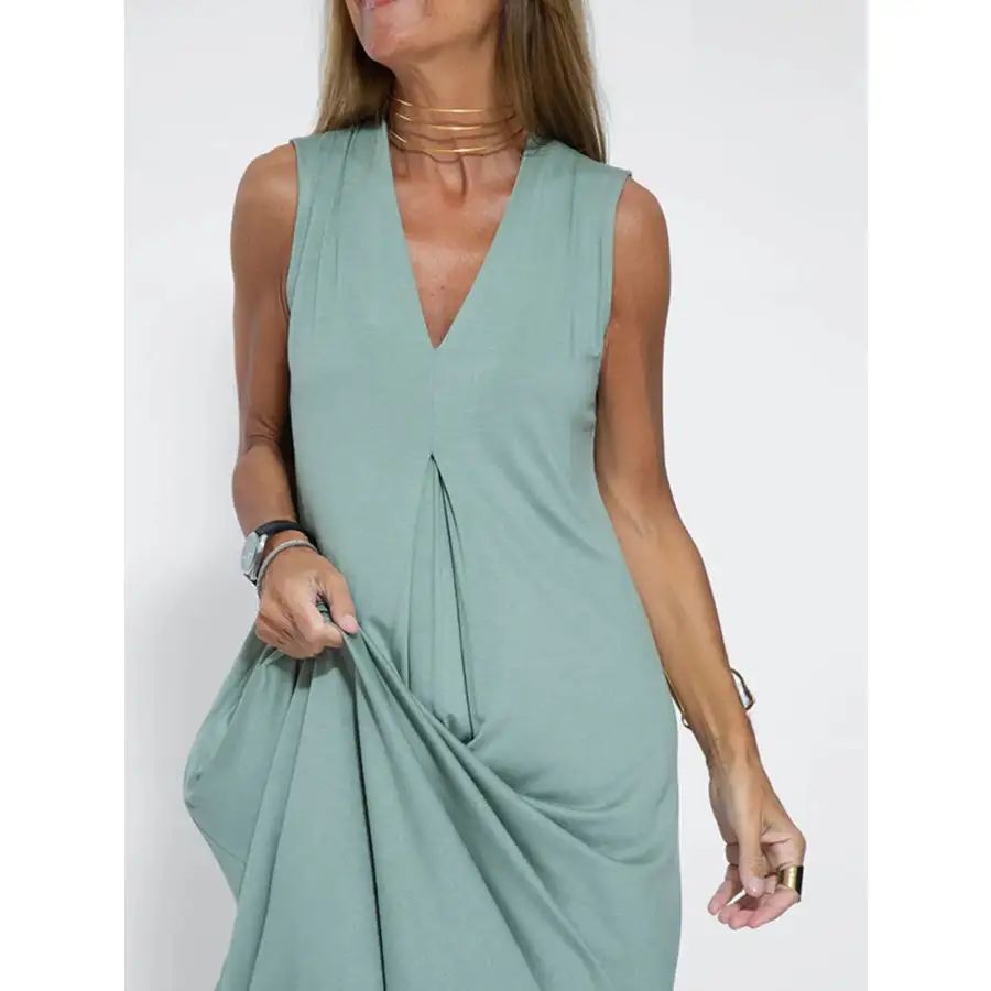 Full Size V Neck Sleeveless Maxi Dress with Slit Plus Size