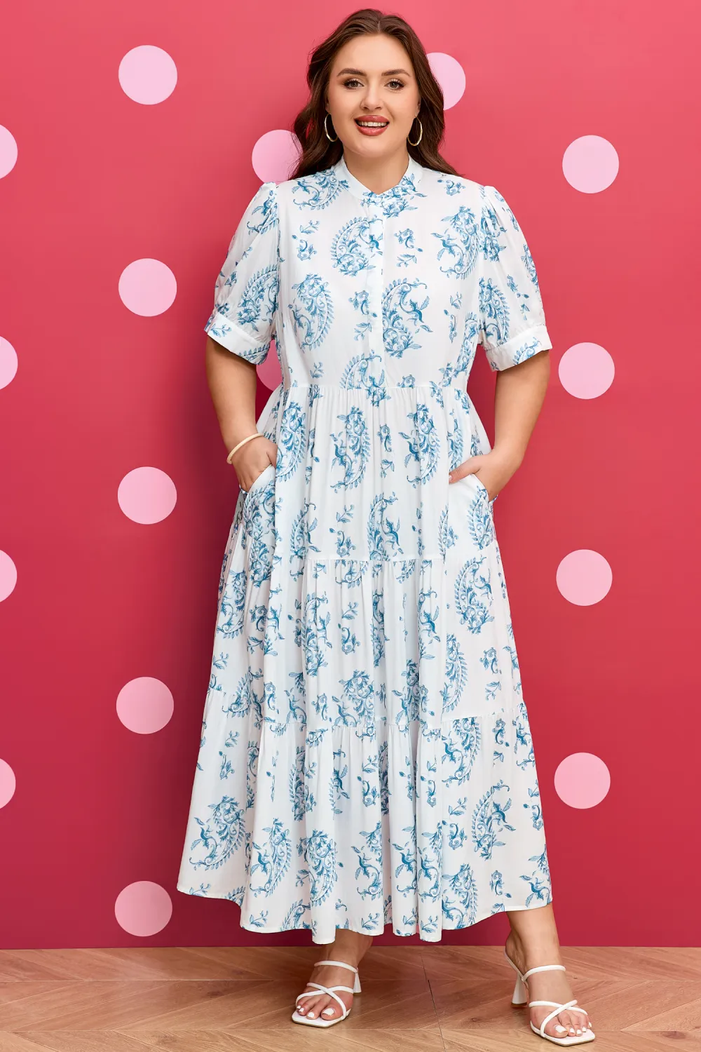 Blue Floral Plus Size Maxi Dress
