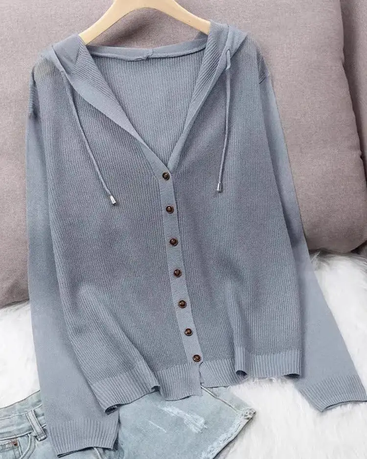 Silk-Blend Hooded Openwork Cardigan