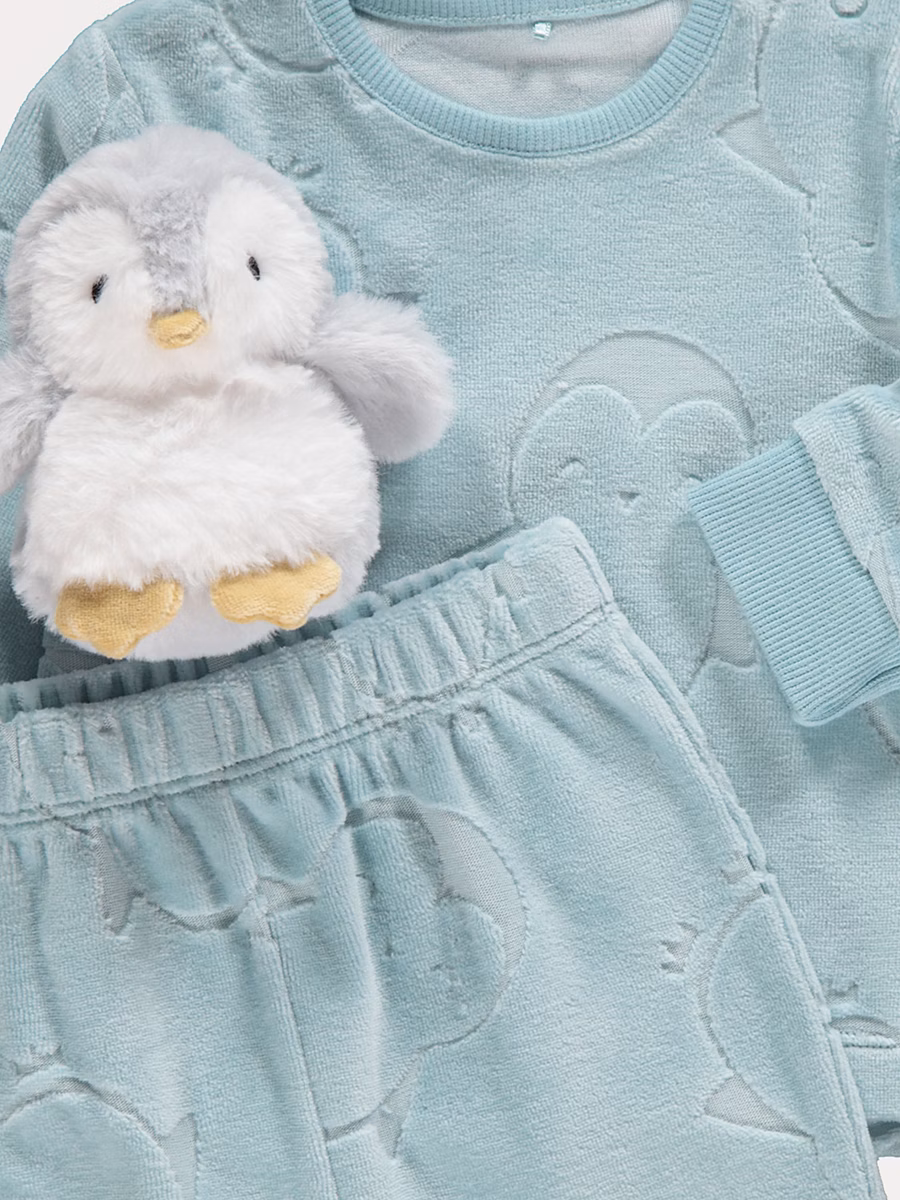 Blue Penguin Fleece Pyjamas with Toy detail 1