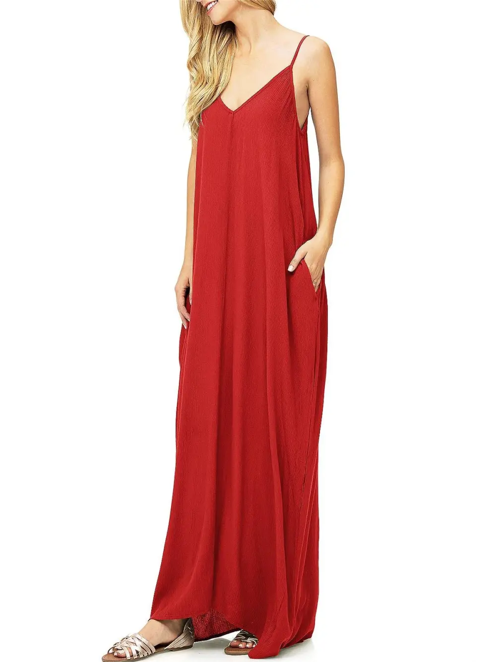 Solid Color V-Neck Maxi Dress