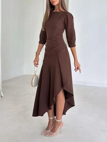 Irregular Hem Pleated Midi Dress