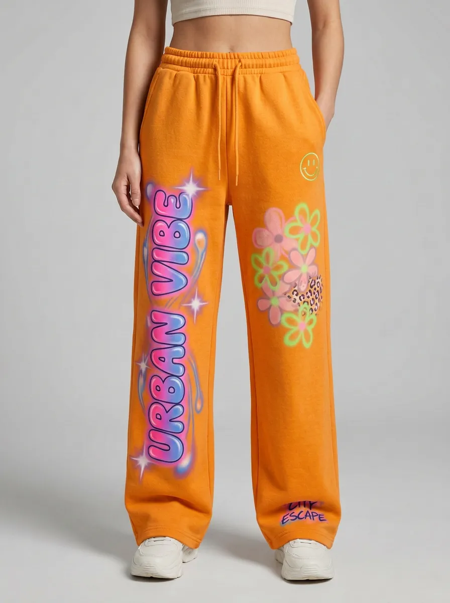Unisex Statement Streetwear Graffiti Floral Sweatpants