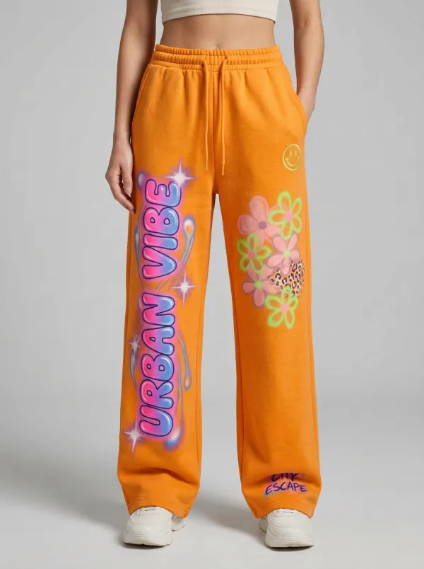 Unisex Statement Streetwear Graffiti Floral Sweatpants