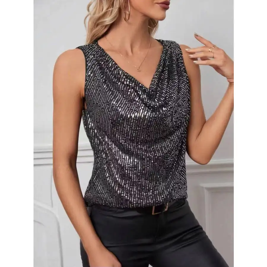 Sequin Cowl Neck Tank