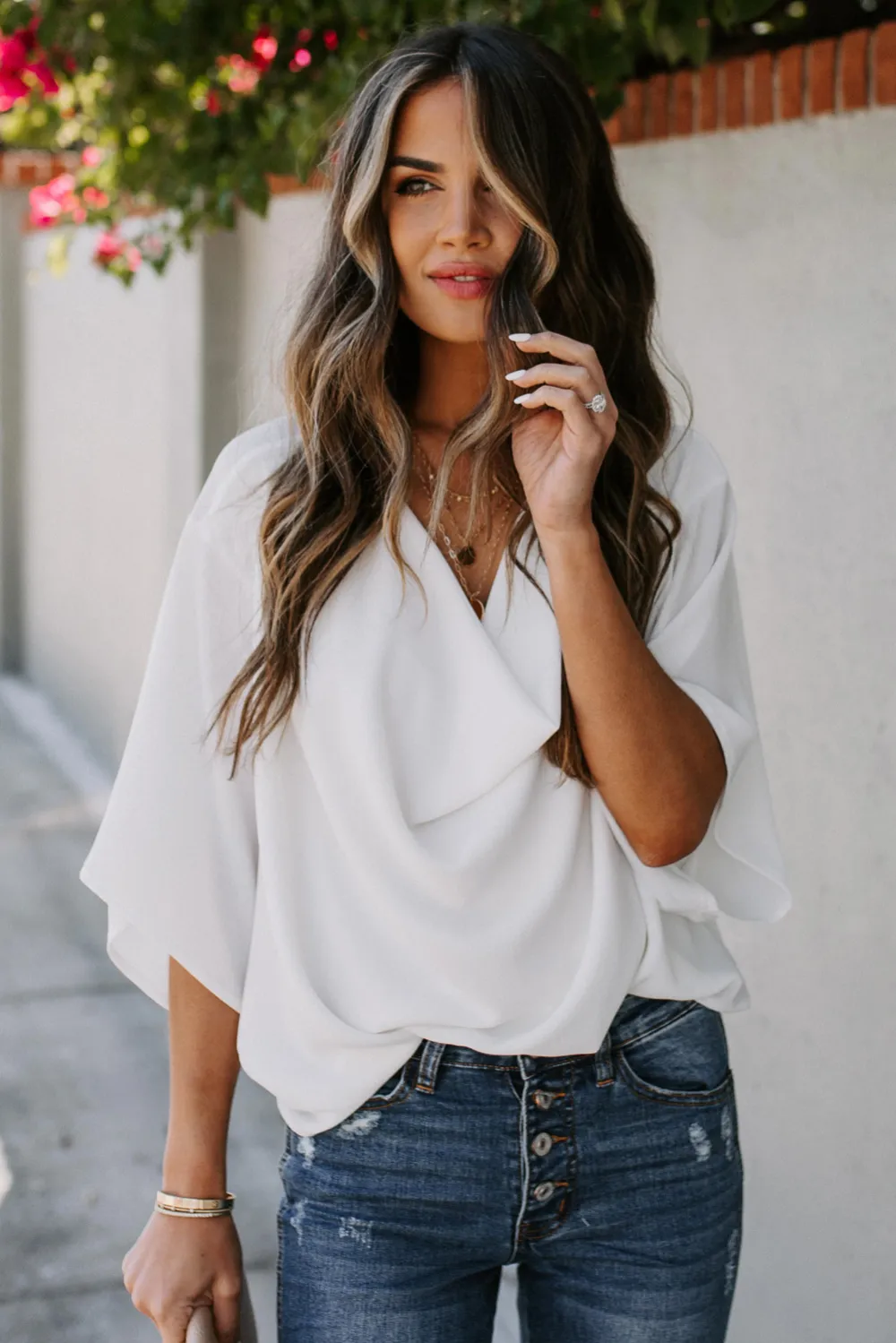 White Draped Blouse
