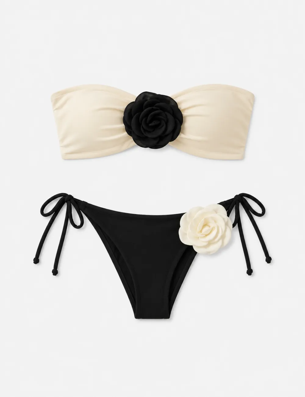 Front D Flower Accents Bikini Set with Salong