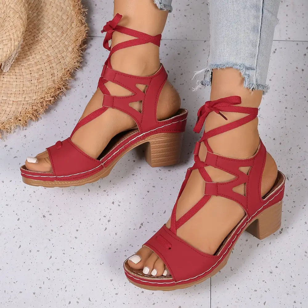 Block Heel Peep Toe Wedge Sandals