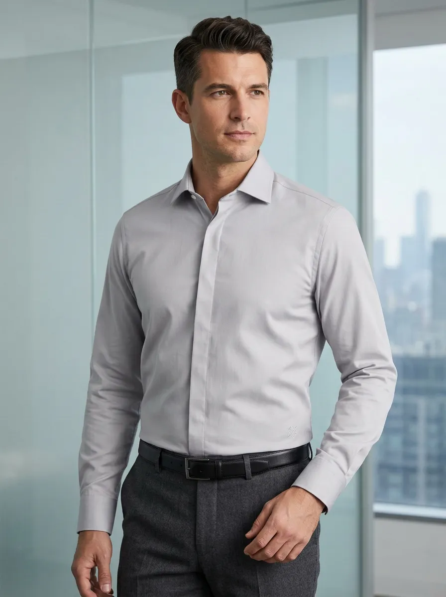 Men's Non-Iron Cotton  Logo Embroidered Dress Shirt