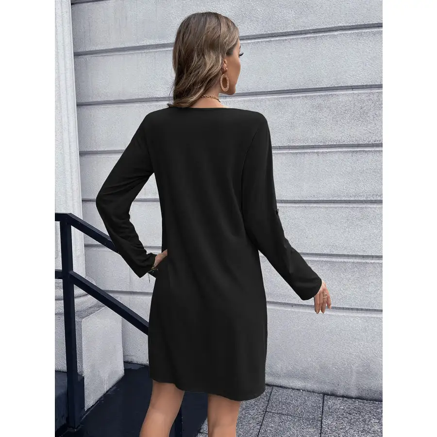 Button Down V-Neck Mini Dress