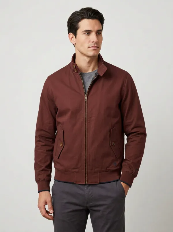 Men's Casual Olive Green Stand Collar Zip-Up Bomber Jacket