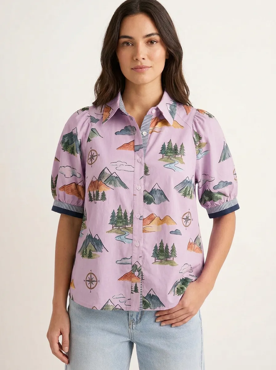 Women's Nature Adventure Mountain Compass Graphic Shirt