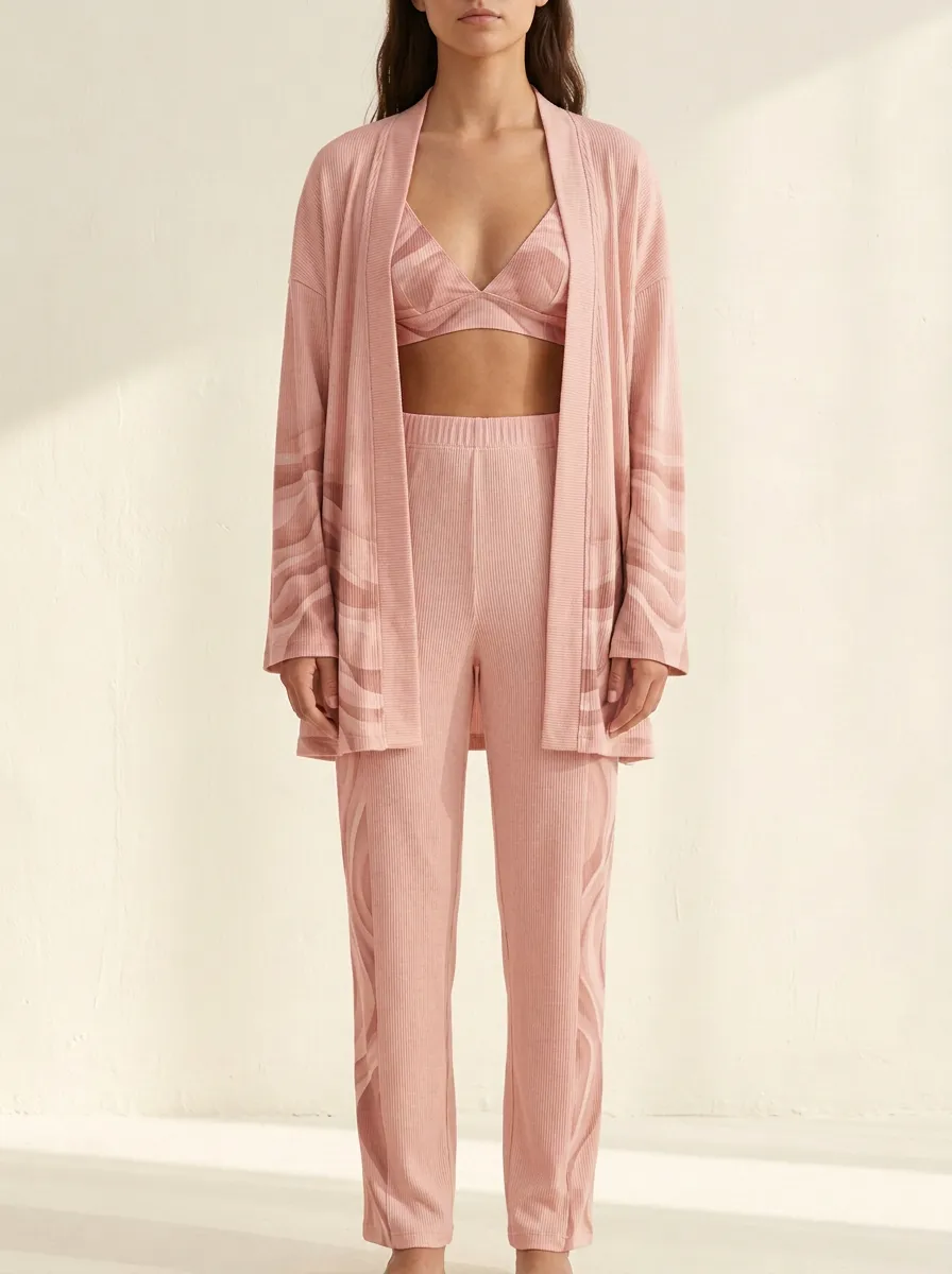 Ribbed Wave Cardigan Lounge Set
