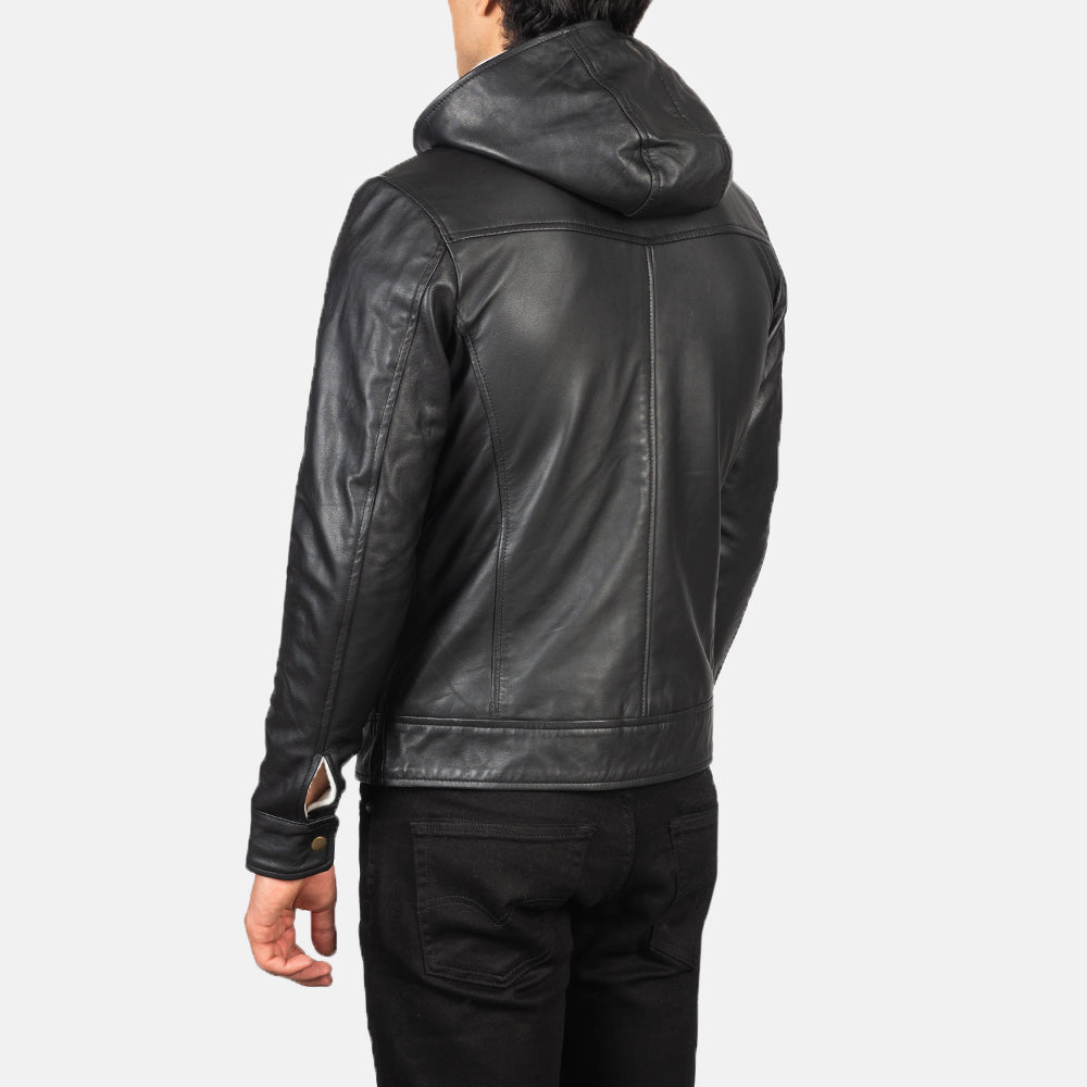 Men's Structured Bomber Hooded Leather Jacket