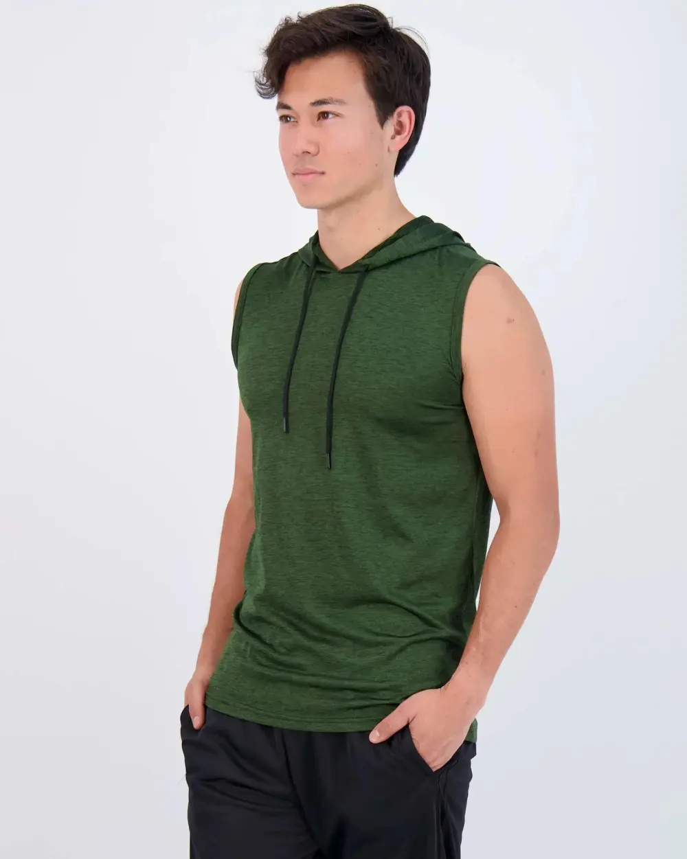 Men's Dry-Fit Active Hooded Tank Top Workout Drawstring Top (Available in Big & Tall)
