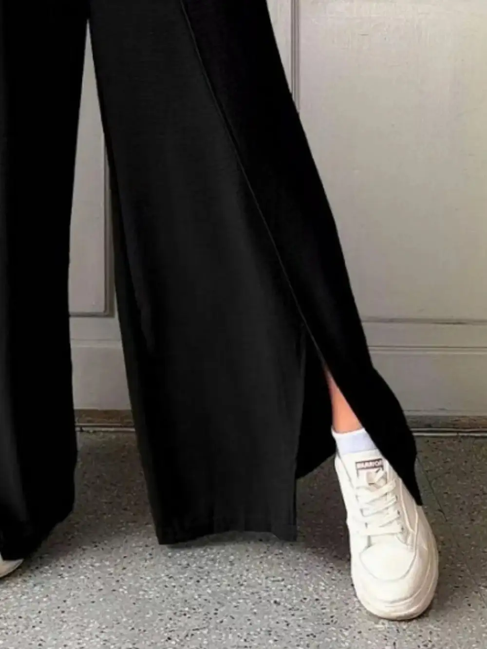 Wide Leg Slit Detail Ruffle Detail Everyday Pants