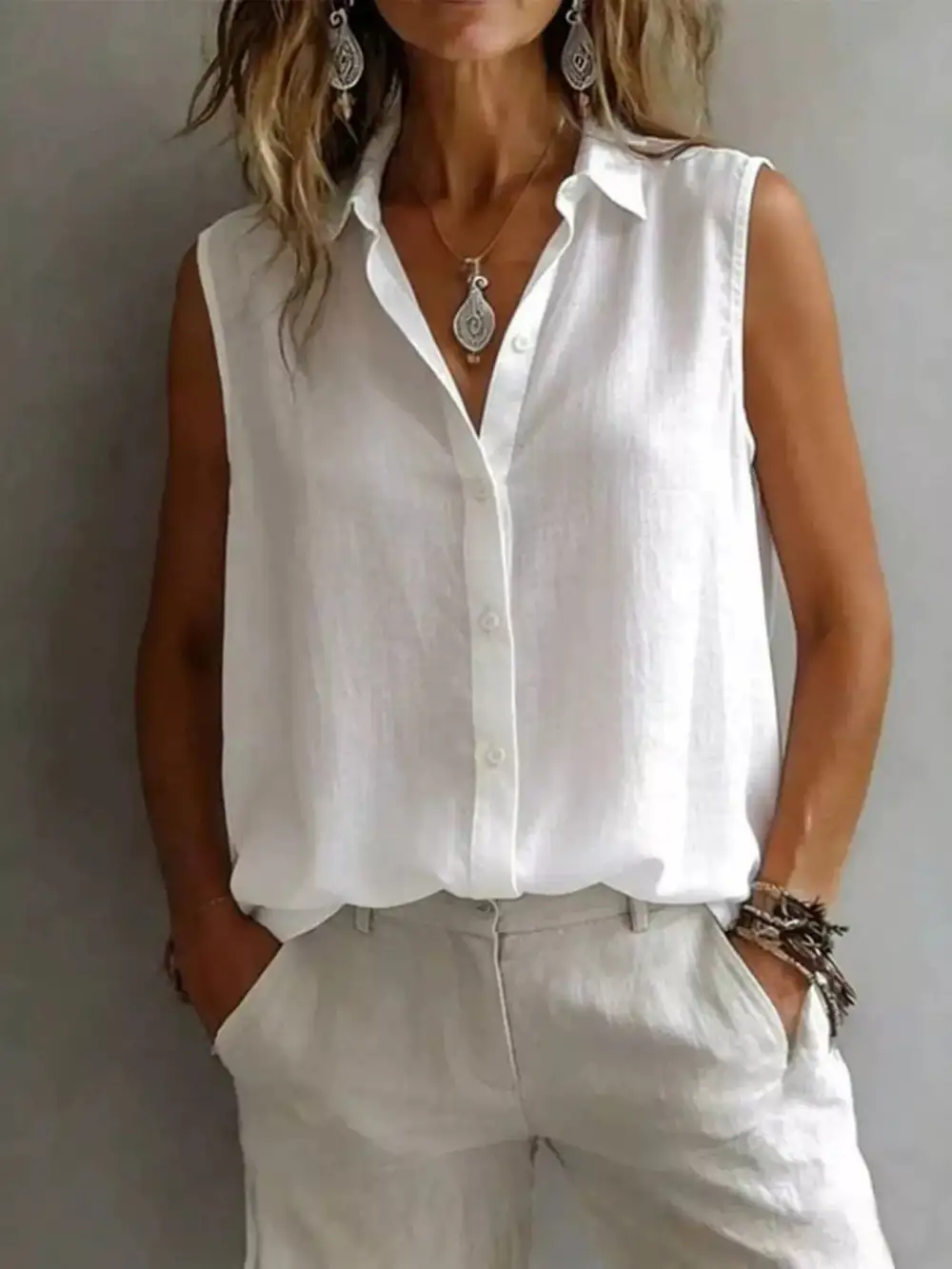 Sleeveless Button Down Shirt