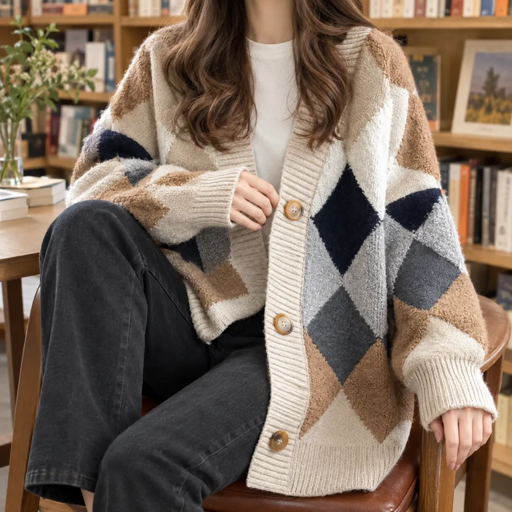 Argyle Soft Knit Cardigan