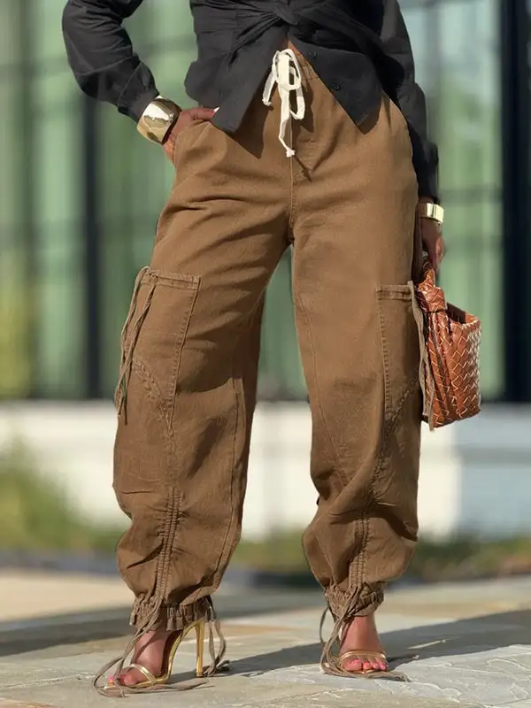 Minimal High Waist Elastic Waist Pocket Jeans