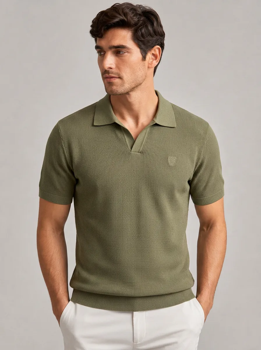 Men's Equestrian Lover Shield Logo Printed Waffle-Knit Polo Shirt