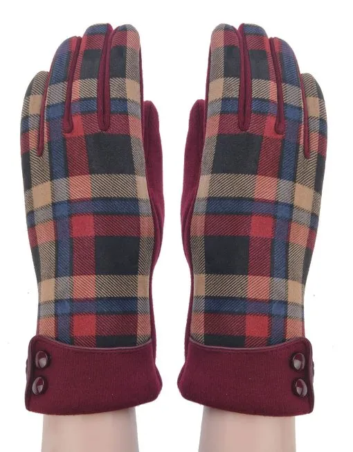 Checked Suede Fashion Gloves
