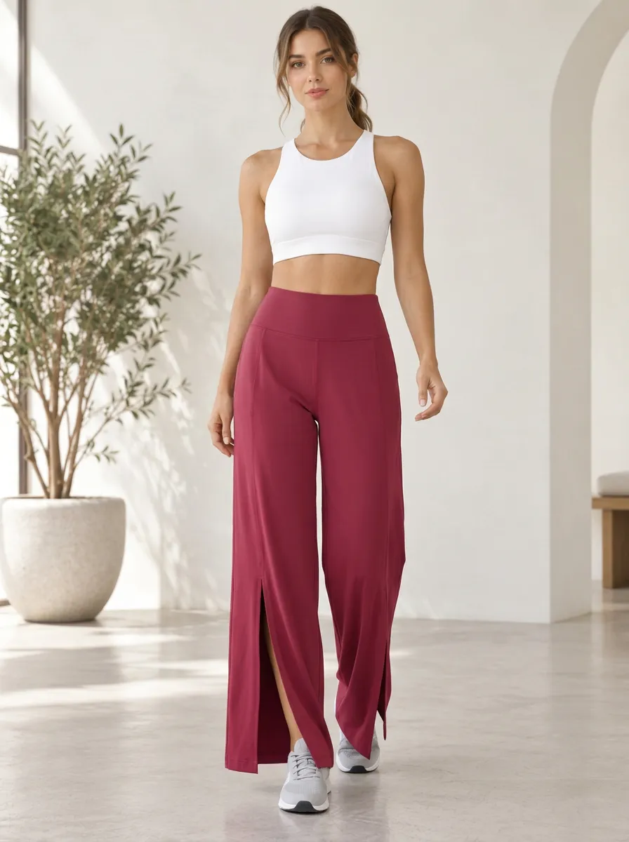 Motion Ready Women's Wide Leg Side Slit Athletic Pants