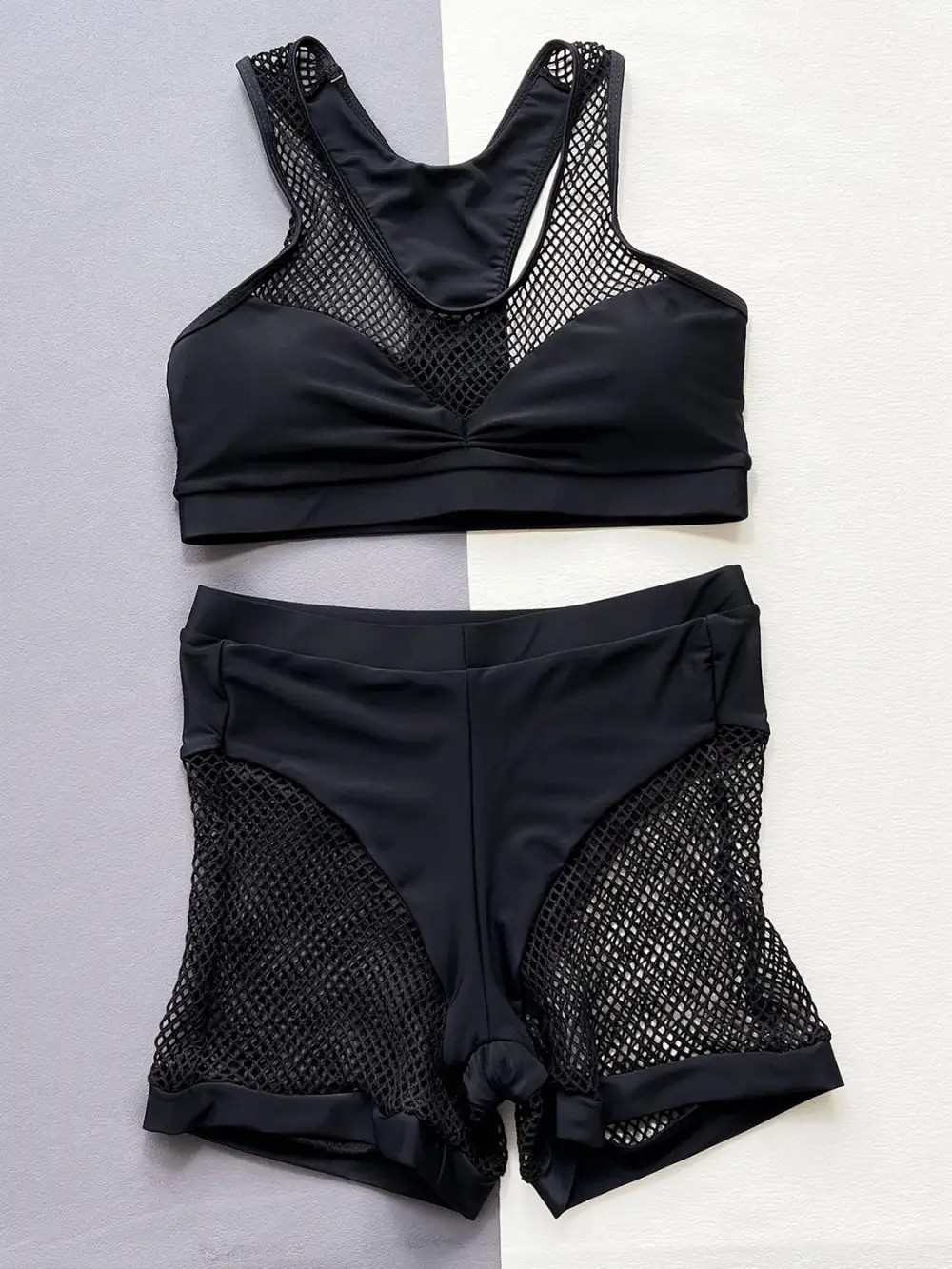 Openwork Sleeveless Top Shorts Swim Bottoms