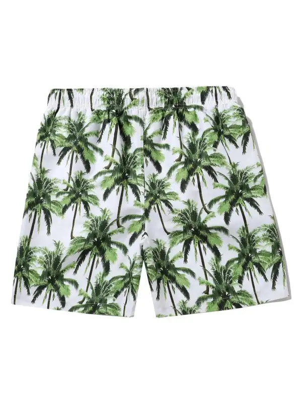 Men's Drawstring Coconut Tree Print Swim Trunks